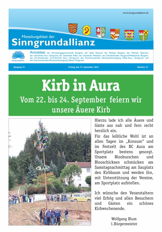 Mitteilungsblatt der Sinngrundallianz Titelblatt 37/2023