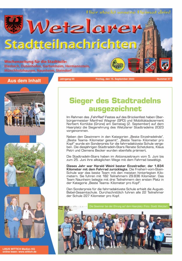 Wetzlarer Stadtteilnachrichten Titelblatt 37/2023
