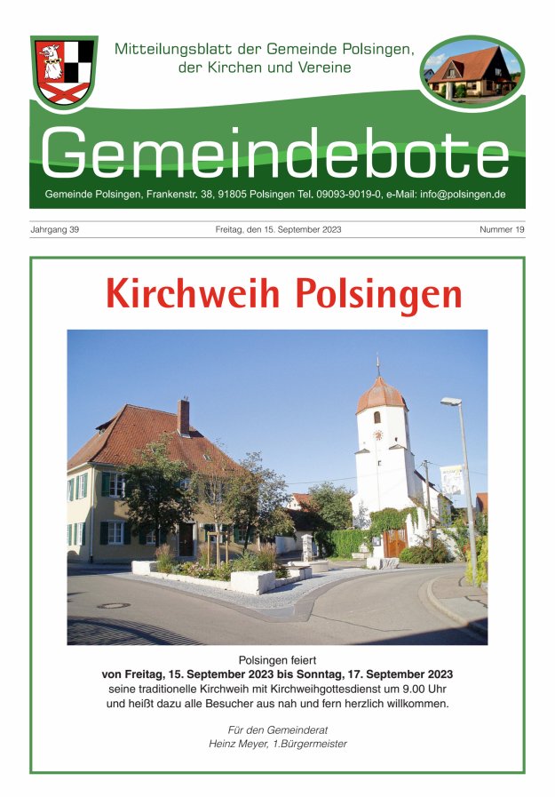 Polsingen - Der Gemeindebote Titelblatt 19/2023