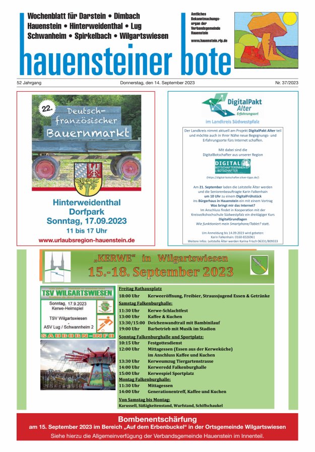 Hauensteiner Bote Titelblatt 37/2023