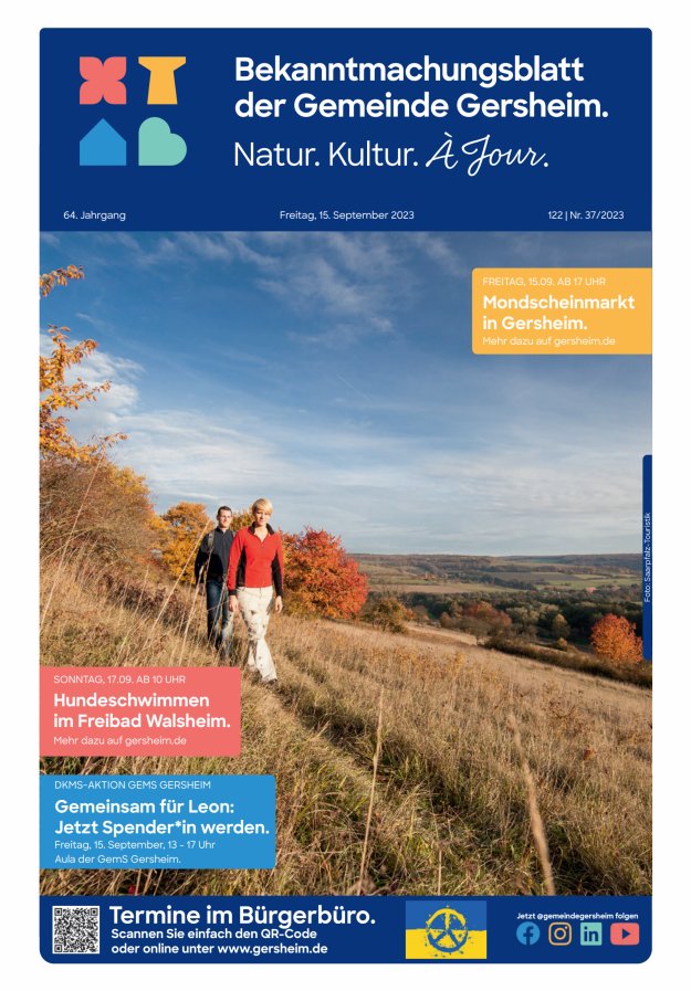 Bekanntmachungsblatt der Gemeinde Gersheim Titelblatt 37/2023
