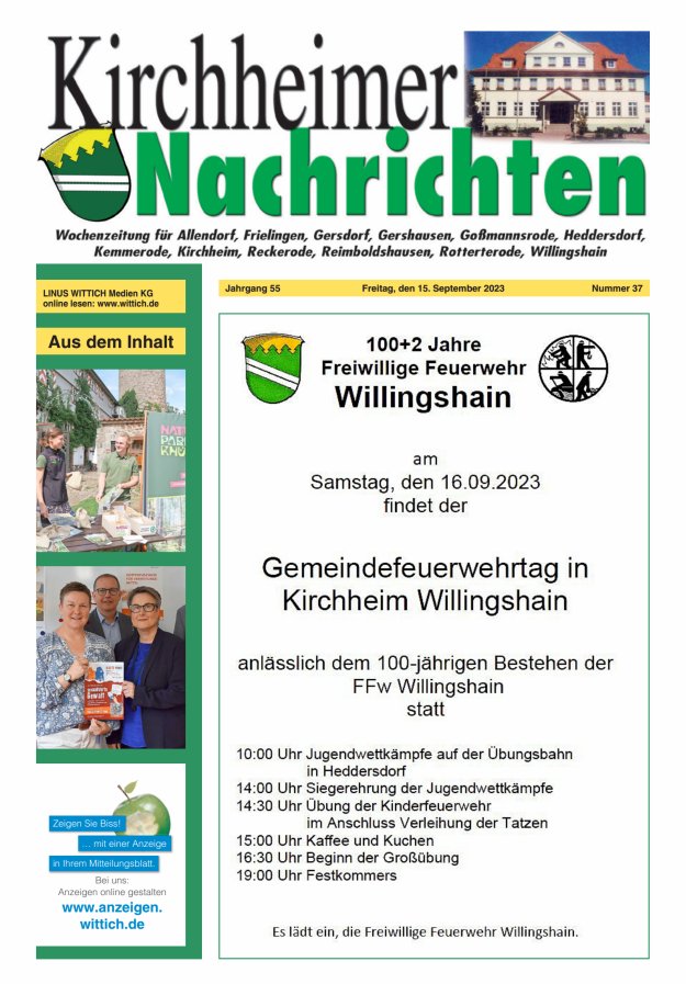Kirchheimer Nachrichten Titelblatt 37/2023