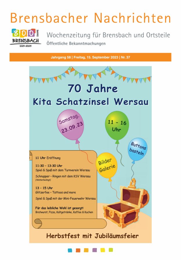 Brensbacher Nachrichten Titelblatt 37/2023