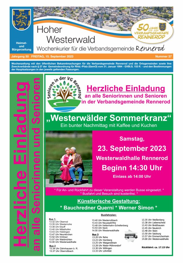 Hoher Westerwald - Wochenkurier für die Verbandsgemeinde Rennerod Titelblatt 37/2023