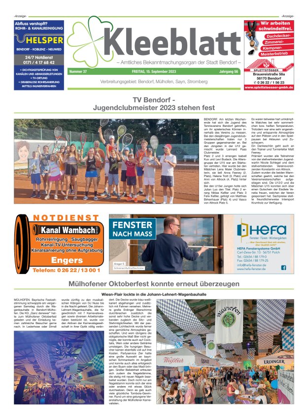 Kleeblatt - Amtliches Bekanntmachungsorgan der Stadt Bendorf Titelblatt 37/2023