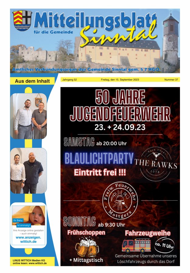 Mitteilungsblatt für die Gemeinde Sinntal Titelblatt 37/2023
