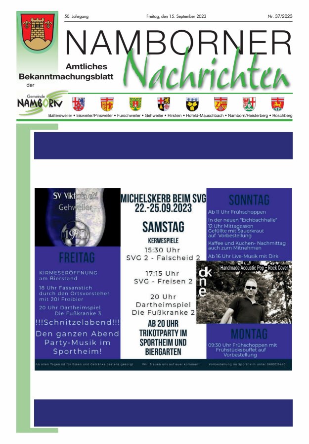 Namborner Nachrichten Titelblatt 37/2023