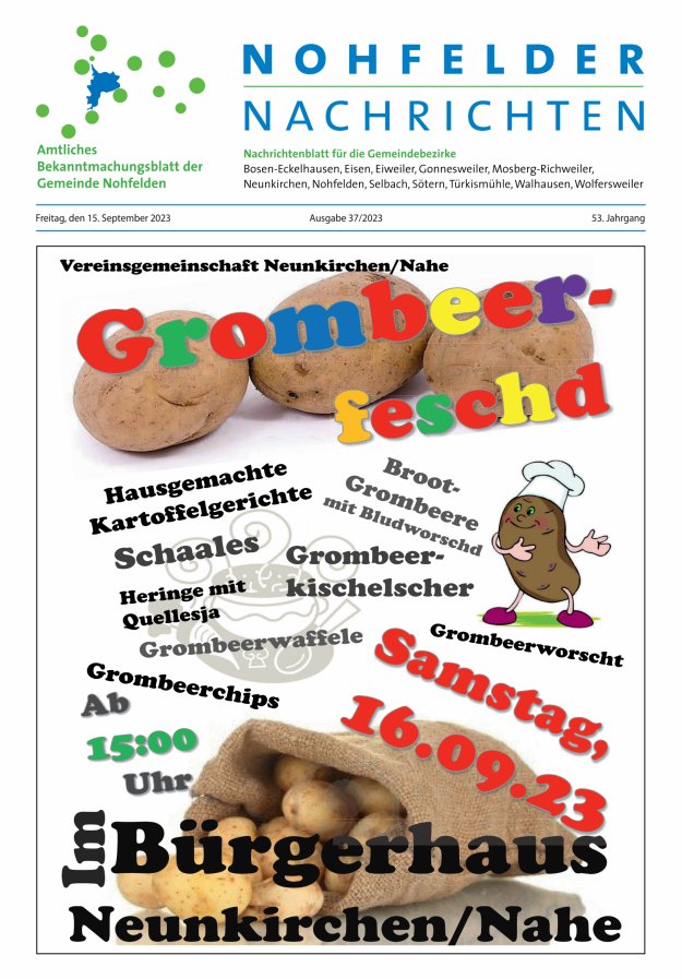 Nohfelder Nachrichten Titelblatt 37/2023