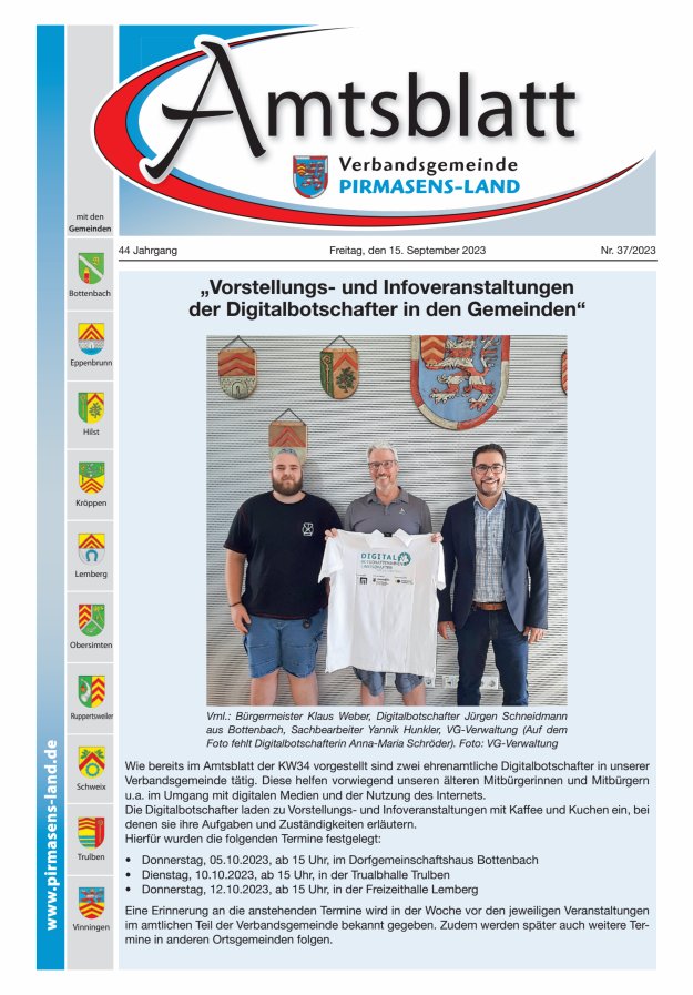 Amtsblatt VG Pirmasens-Land Titelblatt 37/2023