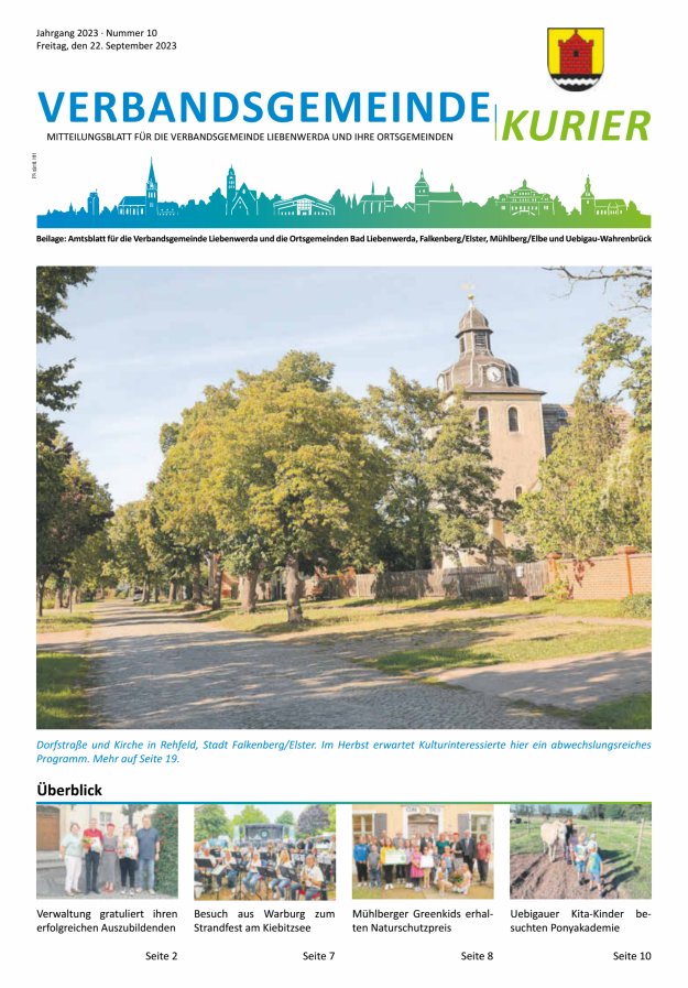 Verbandsgemeindekurier - Mitteilungsblatt für die Verbandsgemeinde Liebenwerda Titelblatt 10/2023