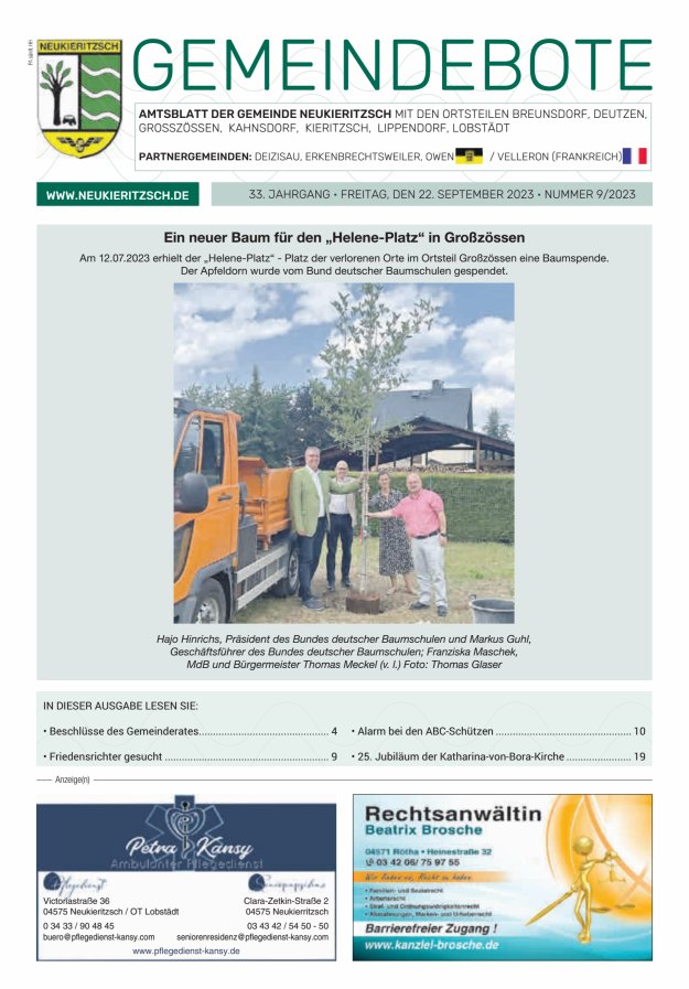 Gemeindebote - Amtsblatt der Gemeinde Neukieritzsch mit den Ortsteilen Titelblatt 09/2023