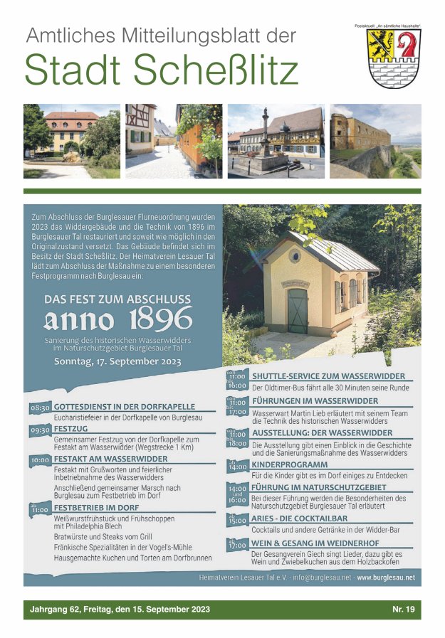 Scheßlitzer Anzeiger - Amtliches Mitteilungsblatt der Stadt Scheßlitz Titelblatt 19/2023