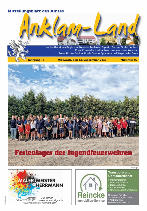 Mitteilungsblatt des Amtes Anklam-Land Titelblatt 09/2023