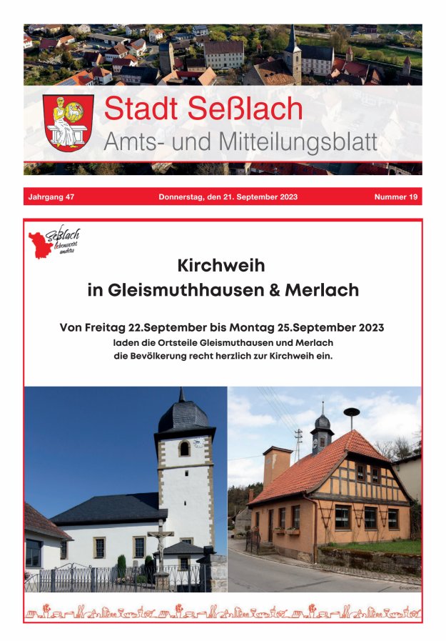 Amts- und Mitteilungsblatt Stadt Seßlach Titelblatt 19/2023
