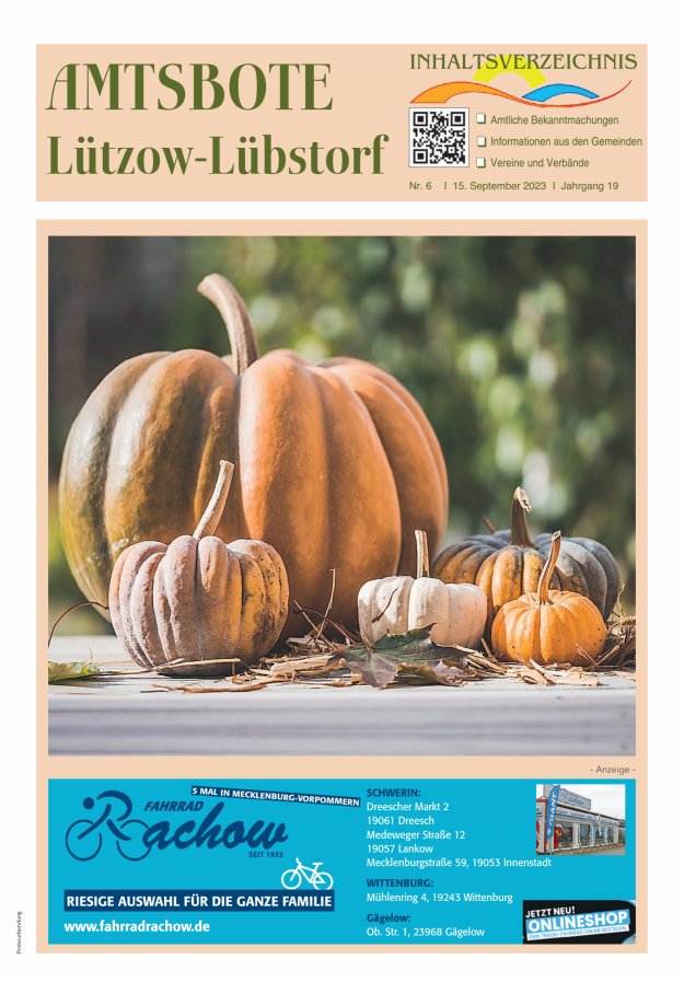 Amtsbote Lützow-Lübstorf Titelblatt 06/2023