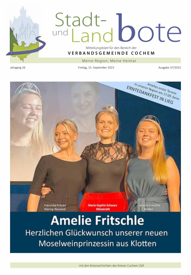 Stadt- und Landbote VG Cochem Titelblatt 37/2023