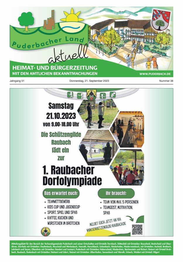 Puderbacher Land aktuell Titelblatt 38/2023