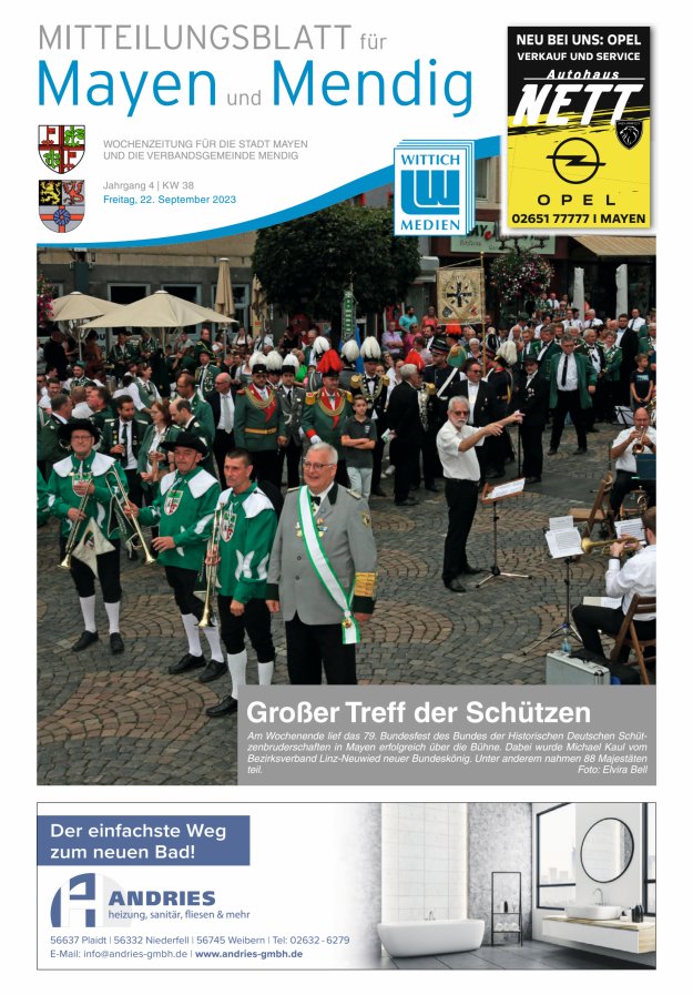 Mitteilungsblatt für Mayen und Mendig Titelblatt 38/2023