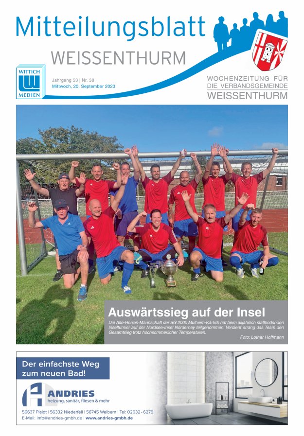 Mitteilungsblatt für den Bereich der Verbandsgemeinde Weißenthurm Titelblatt 38/2023