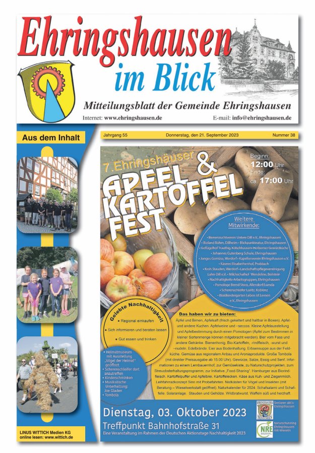 Mitteilungsblatt der Gemeinde Ehringshausen Titelblatt 38/2023