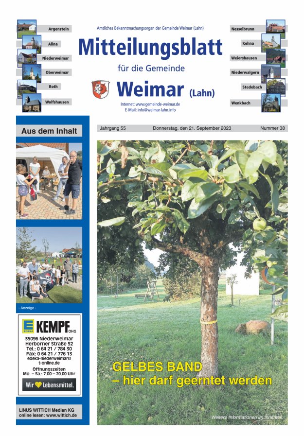 Mitteilungsblatt für die Gemeinde Weimar Titelblatt 38/2023