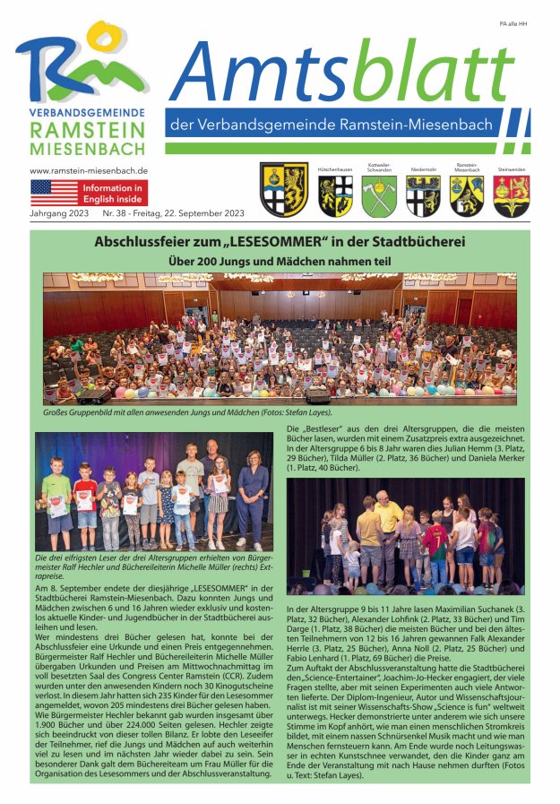 Amtsblatt VG Ramstein-Miesenbach Titelblatt 38/2023
