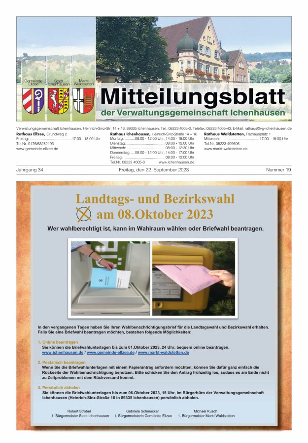 Mitteilungsblatt der Verwaltungsgemeinschaft Ichenhausen Titelblatt 19/2023
