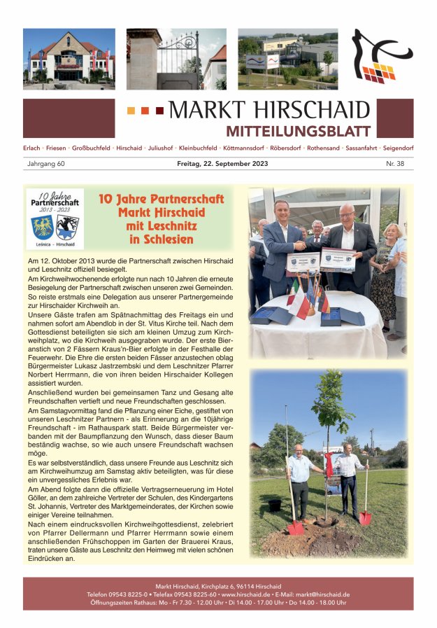 Mitteilungsblatt Markt Hirschaid Titelblatt 38/2023
