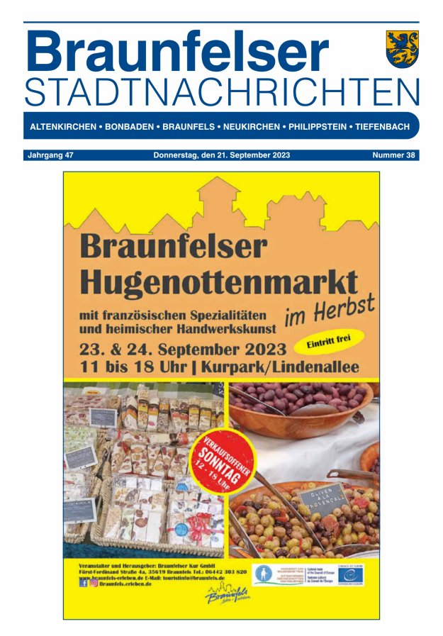 Braunfelser Stadtnachrichten Titelblatt 38/2023