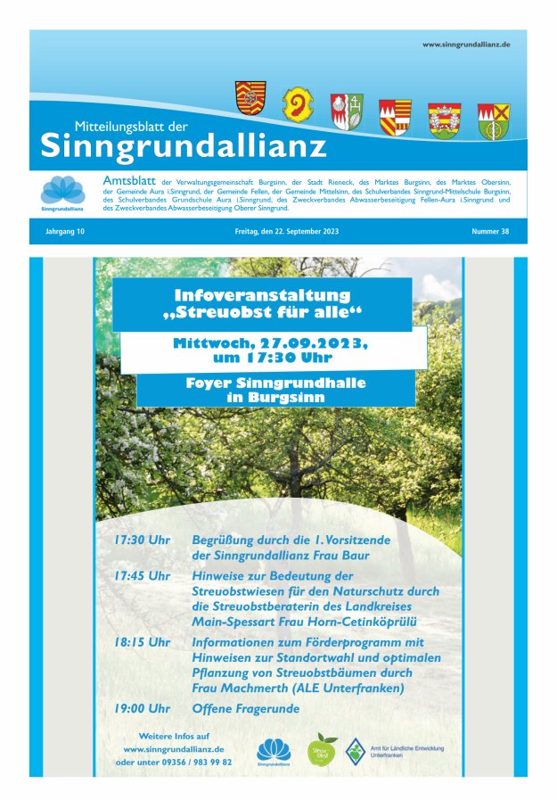 Mitteilungsblatt der Sinngrundallianz Titelblatt 38/2023