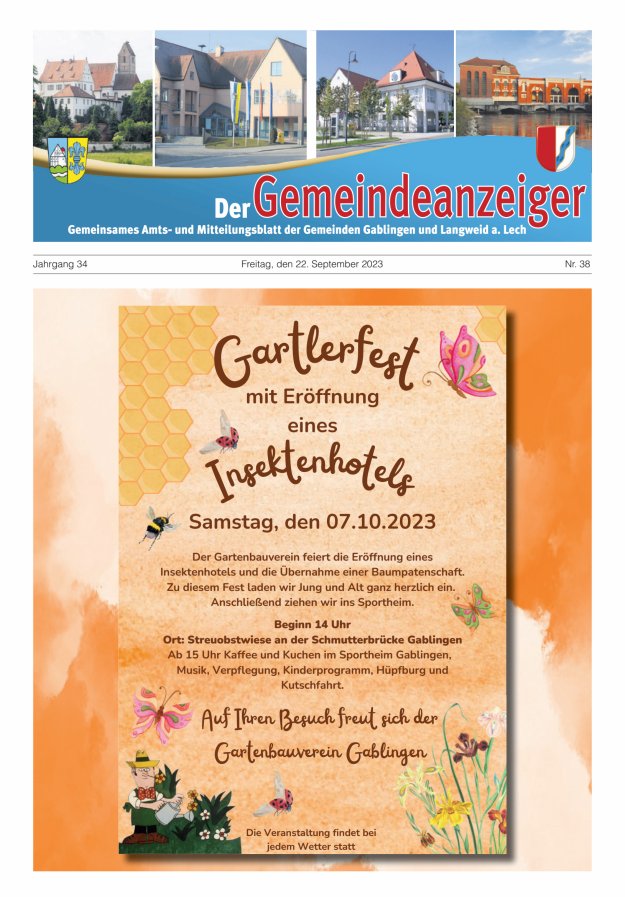 Der Gemeindeanzeiger - Gablingen Langweid Titelblatt 38/2023