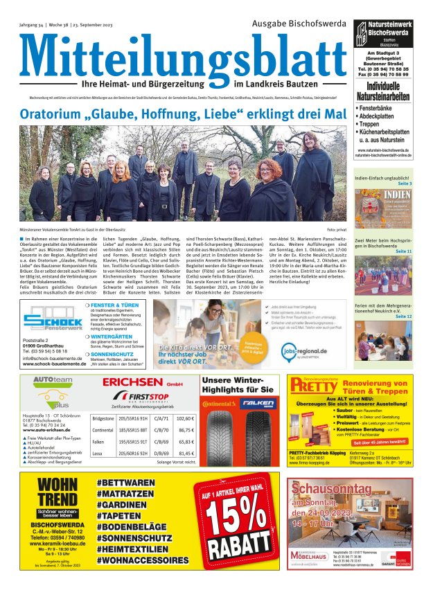 Mitteilungsblatt LK Bautzen Ausgabe Bischofswerda Titelblatt 37/2023