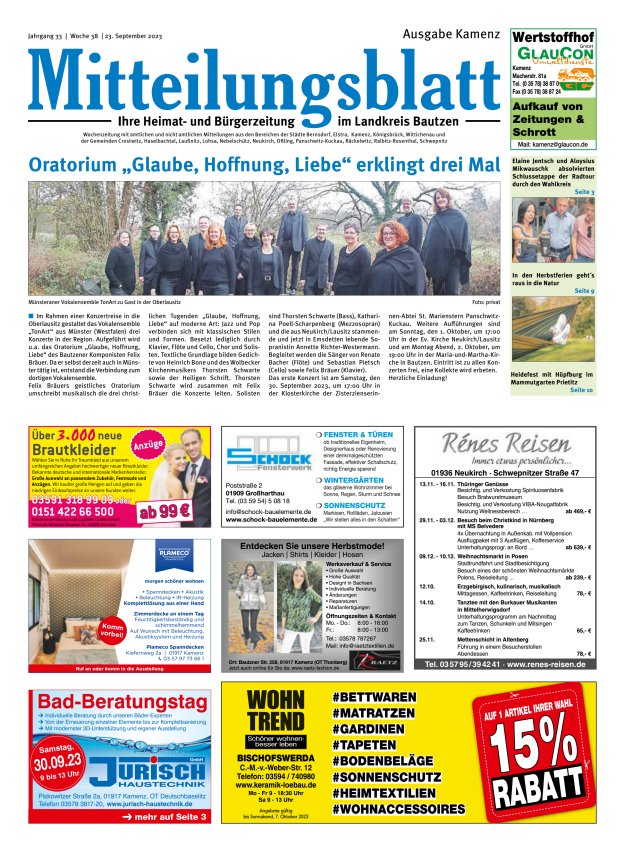 Mitteilungsblatt LK Bautzen Ausgabe Kamenz Titelblatt 37/2023