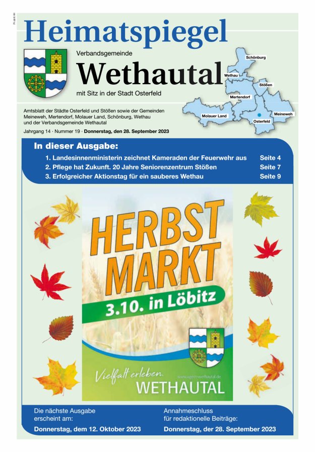 Heimatspiegel Verbandsgemeinde Wethautal mit Sitz in der Stadt Osterfeld Titelblatt 19/2023