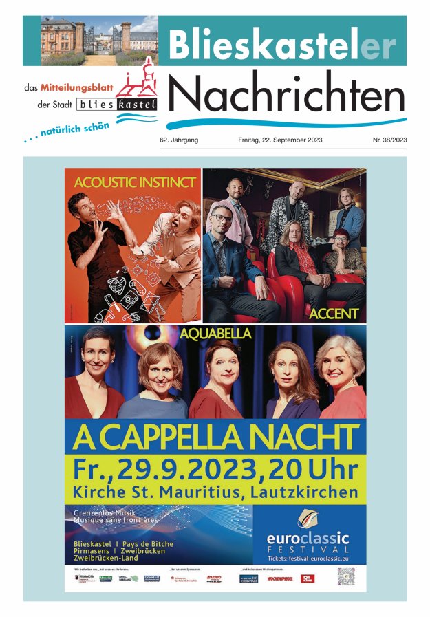 Blieskasteler Nachrichten  Titelblatt 38/2023