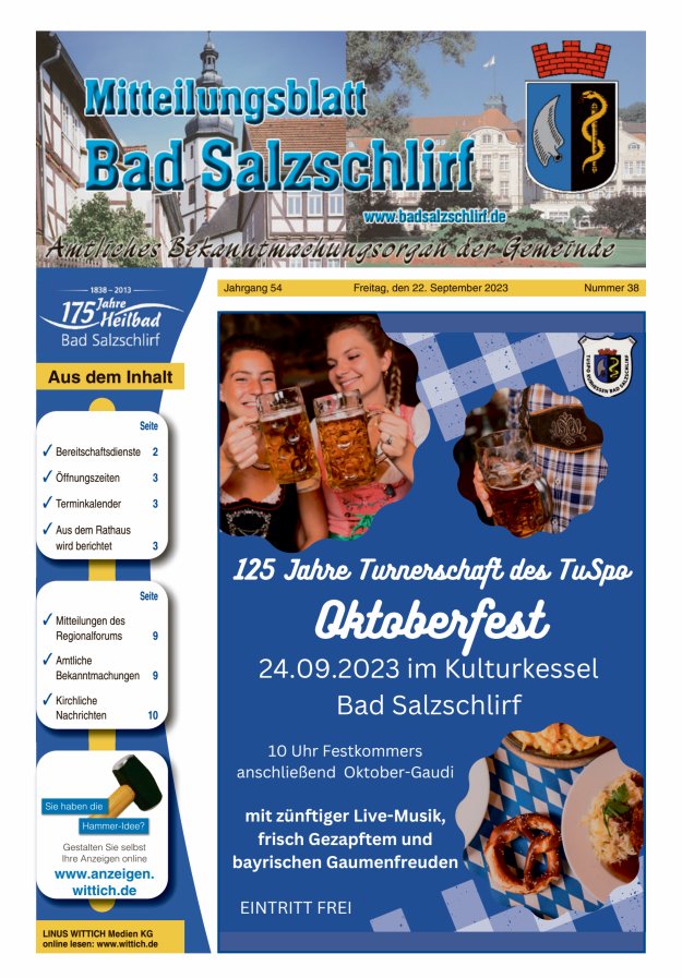 Amtliches Bekanntmachungsorgan der Gemeinde Bad Salzschlirf Titelblatt 38/2023