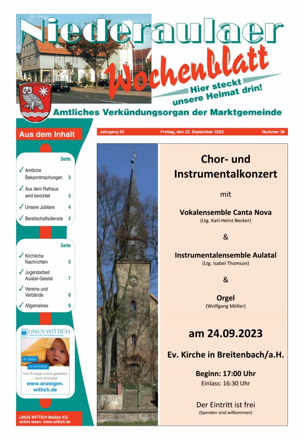 Niederaulaer Wochenblatt Titelblatt 38/2023
