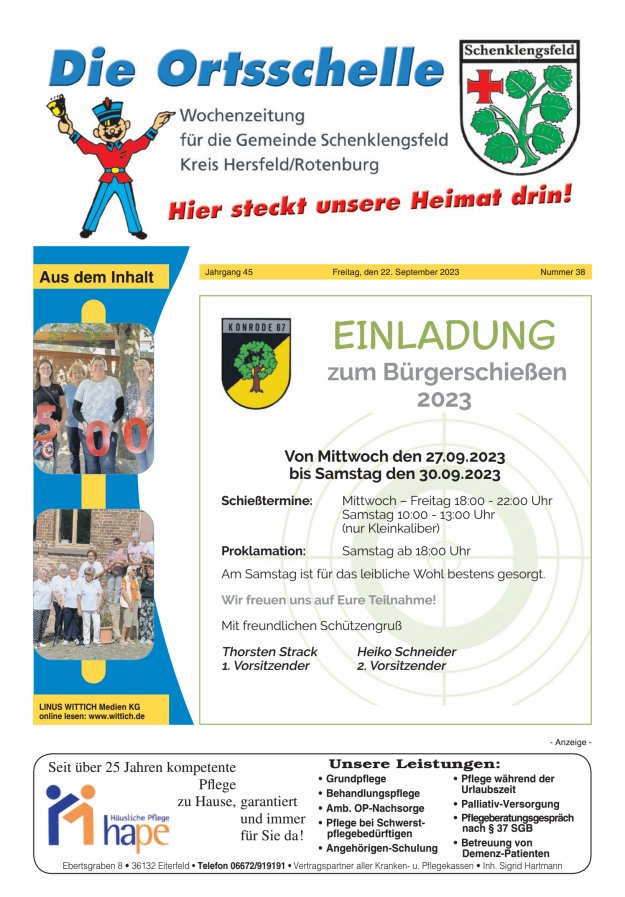 Die Ortsschelle Titelblatt 38/2023