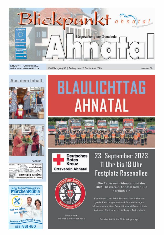 Blickpunkt Ahnatal Titelblatt 38/2023
