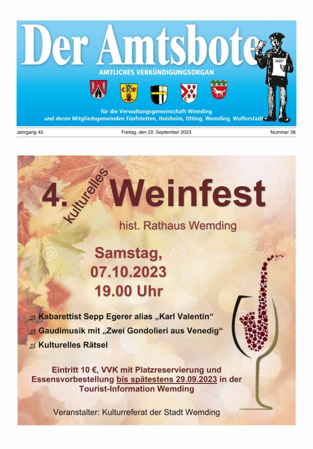 Der Amtsbote - Wemding Verwaltungsgemeinschaft Titelblatt 38/2023