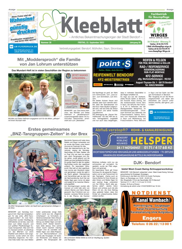 Kleeblatt - Amtliches Bekanntmachungsorgan der Stadt Bendorf Titelblatt 38/2023