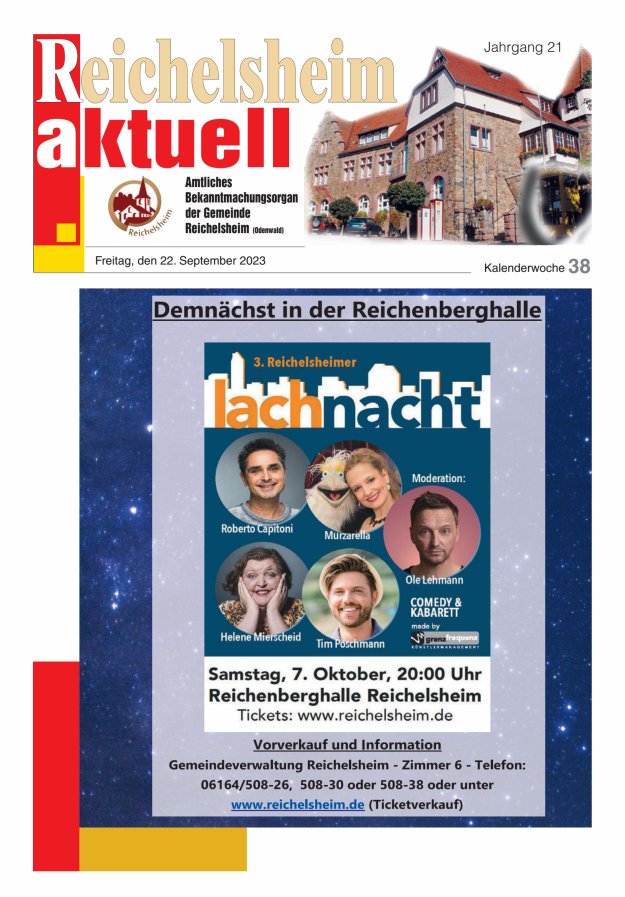 Reichelsheim aktuell - Amtsblatt der Gemeinde Reichelsheim(Odenwald) Titelblatt 38/2023