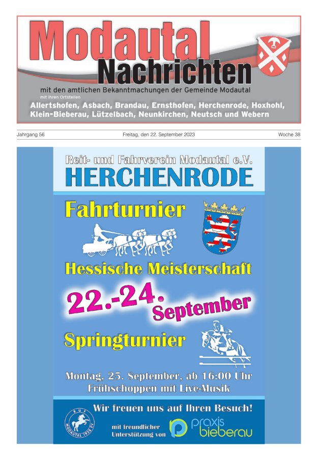 Modautal-Nachrichten Titelblatt 38/2023