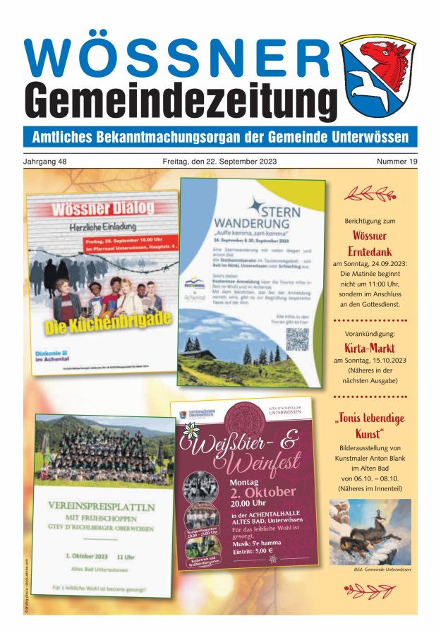 Wössner Gemeindezeitung Amtliches Bekanntmachungsorgan der Gemeinde Unterwössen Titelblatt 19/2023