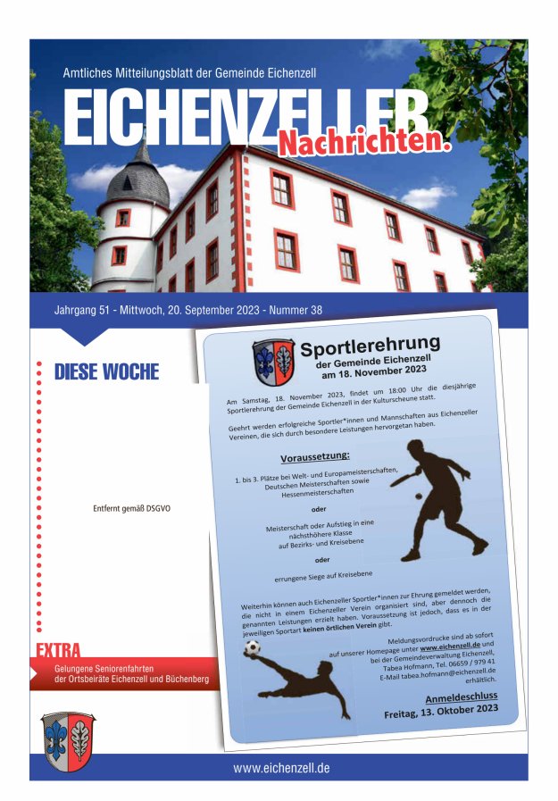 Amtliches Mitteilungsblatt der Gemeinde Eichenzell Titelblatt 38/2023