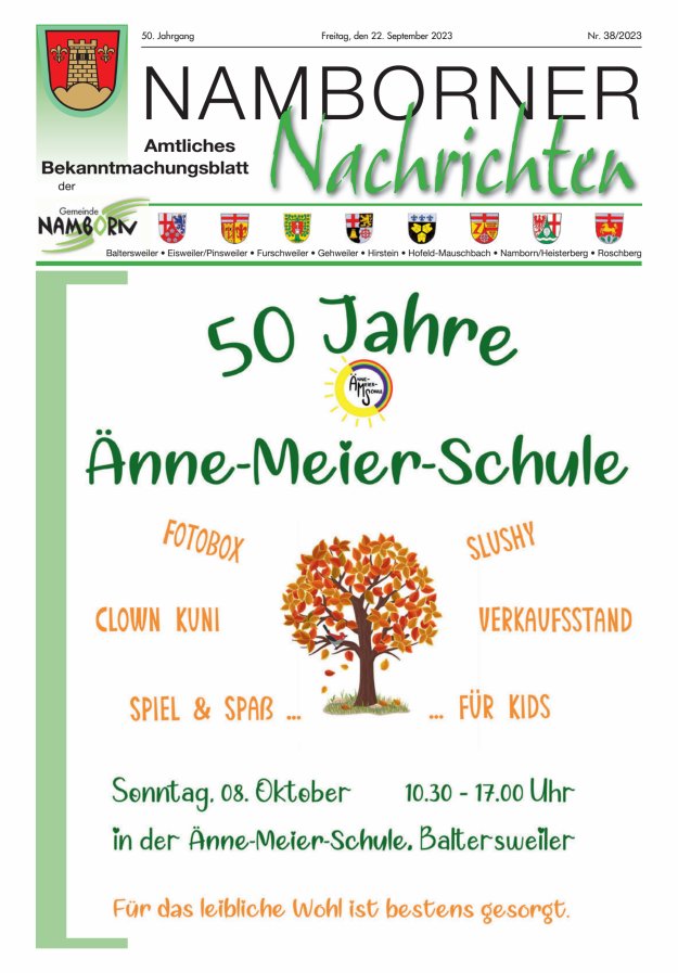 Namborner Nachrichten Titelblatt 38/2023