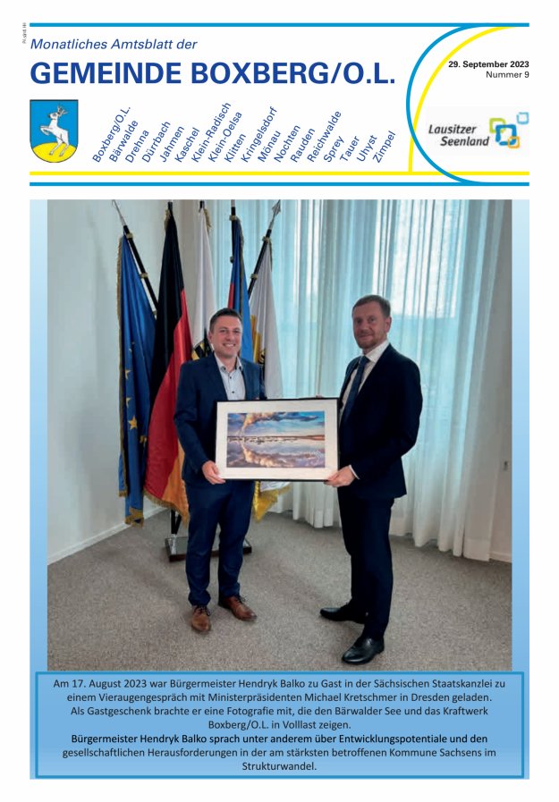 Monatliches Amtsblatt der Gemeinde Boxberg/O.L. Titelblatt 09/2023