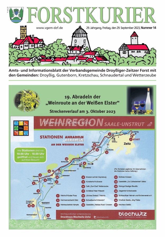 Forstkurier Amts- u. Informationsblatt VG Droyßiger-Zeitzer Forst Titelblatt 14/2023