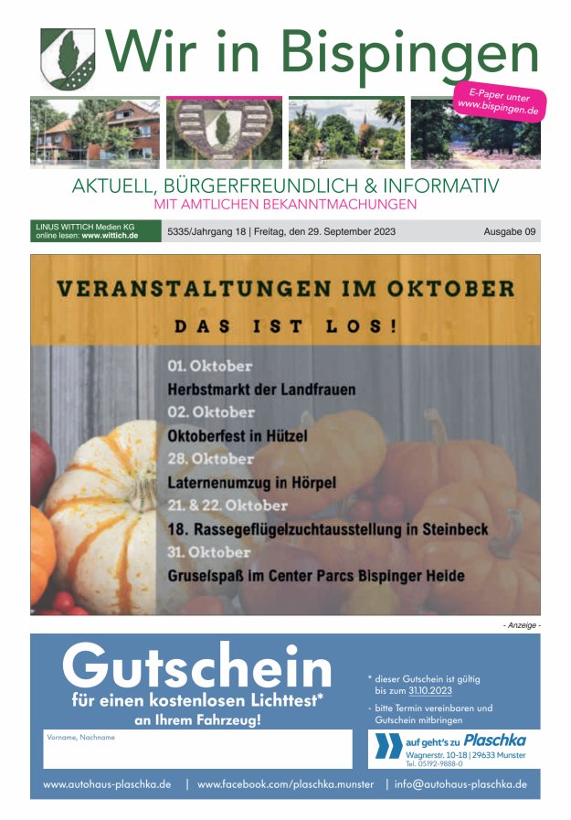 Wir in Bispingen Titelblatt 09/2023