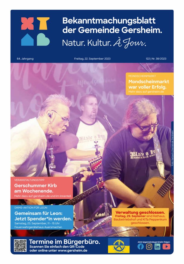 Bekanntmachungsblatt der Gemeinde Gersheim Titelblatt 38/2023